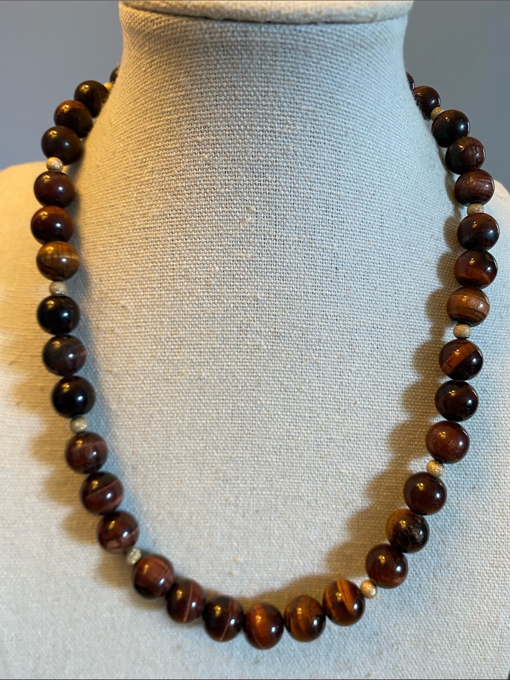 Red Tiger’s Eye Beaded Necklace Copper & Golden Brown 17”